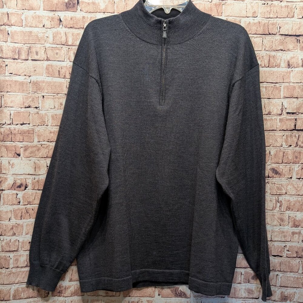 Pronto Uomo Sweater 100% Extra Fine Merino Wool 1/4 Zip Size XL EUC